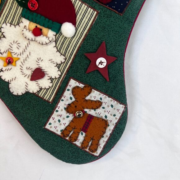 Felted Patchwork Retro Christmas Holiday Stocking Santa Stockings Quilted - Picture 4 of 7